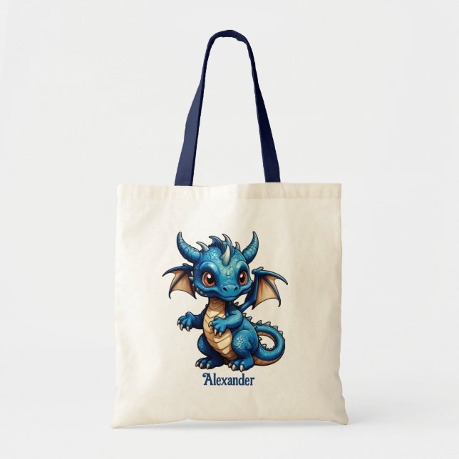 Bolso De Tela Dragón azul lindo personalizado (Frente)