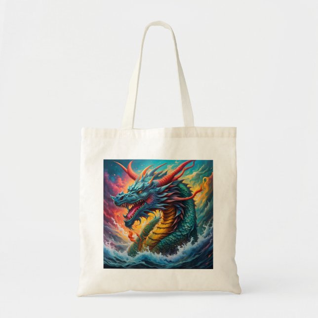 Bolso De Tela Dragón azul mítico del mar (Frente)