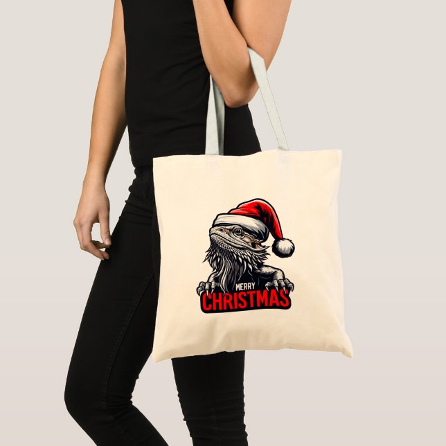 Bolso De Tela Dragón barbudo Navidad, Feliz Navidad Santa Lizard (Anverso (producto))