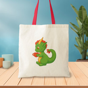 Bolso De Tela Dragón Bebé Adorable Sosteniendo Taza