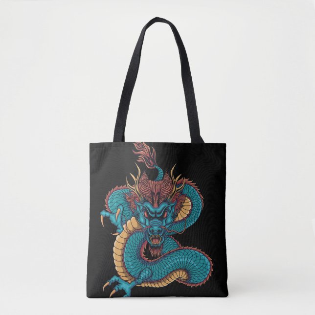 Bolso De Tela dragón chino azul (Anverso)