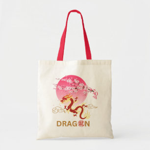 Bolso De Tela Dragón con flores de cerezo
