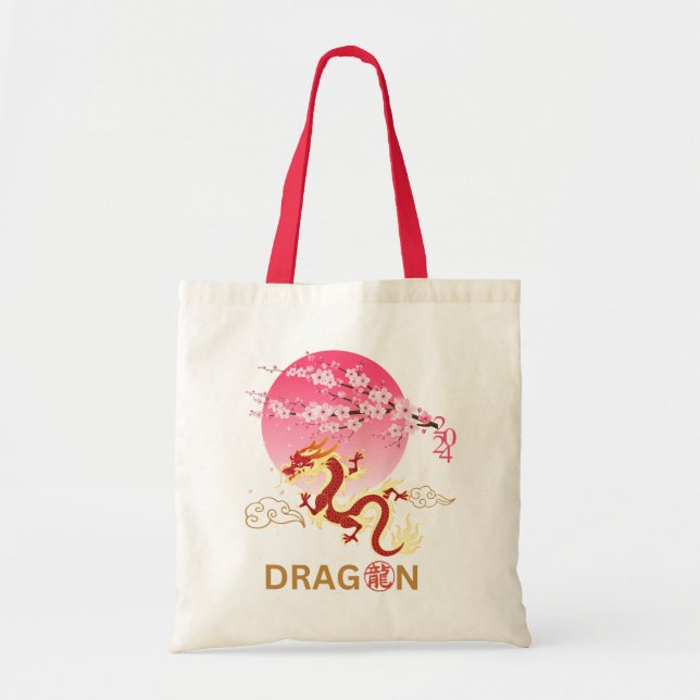 Bolso De Tela Dragón con flores de cerezo (Frente)