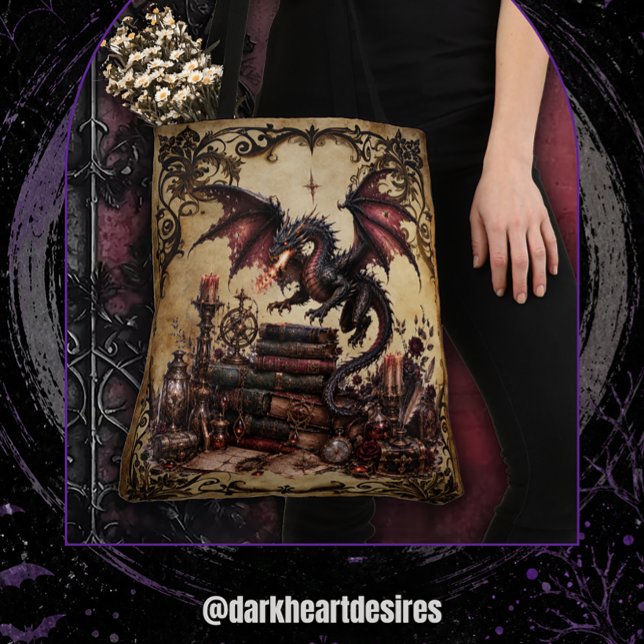 Bolso De Tela Dragón con pila de libros (Subido por el creador)