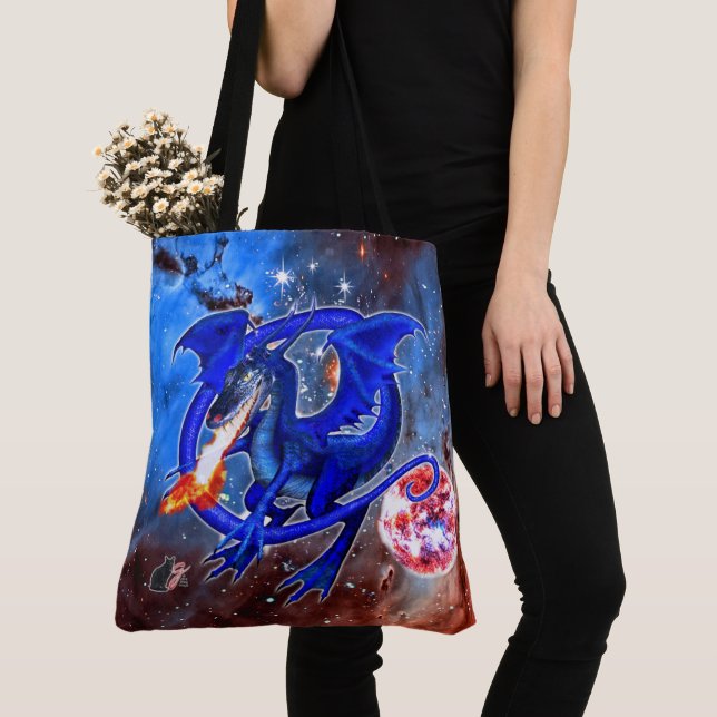 Bolso De Tela Dragón cósmico azurita (Detalle)