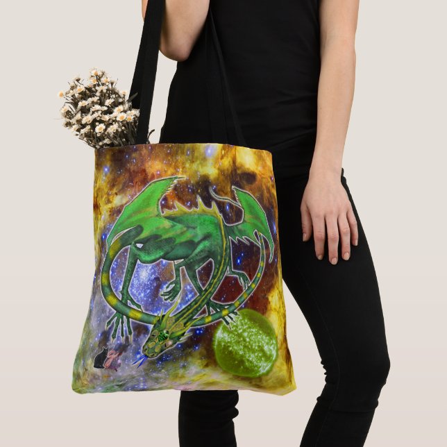 Bolso De Tela Dragón Cósmico Esmeralda (Detalle)