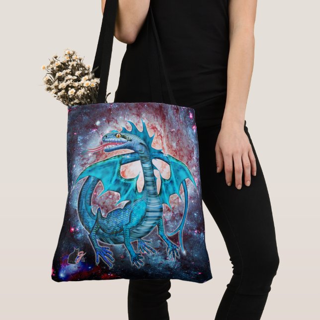 Bolso De Tela Dragón Cósmico Turquesa (Detalle)