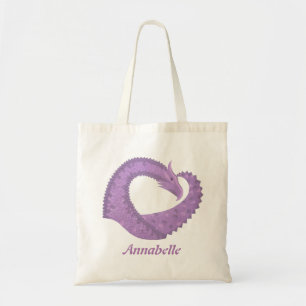 Bolso De Tela Dragón de corazón morado de lavanda en blanco