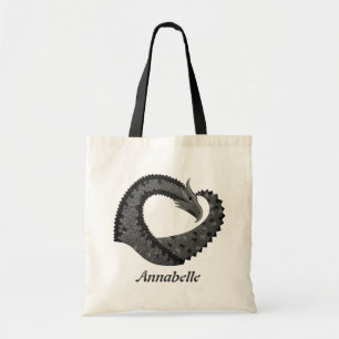 Bolso De Tela Dragón de corazón negro sobre blanco