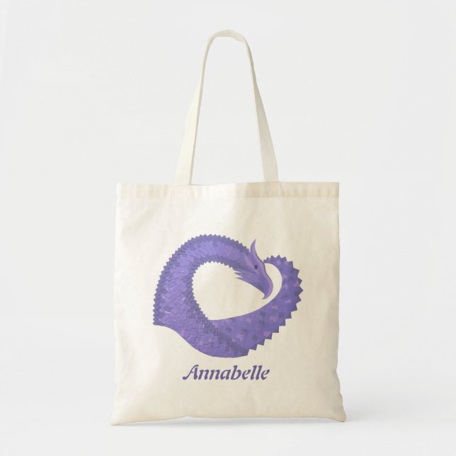 Bolso De Tela dragón de corazón pervinca sobre blanco (Frente)