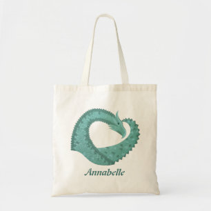 Bolso De Tela Dragón de corazón verde sabio sobre blanco