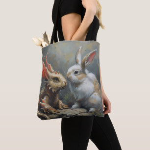 Bolso De Tela Dragón de fantasía y conejo