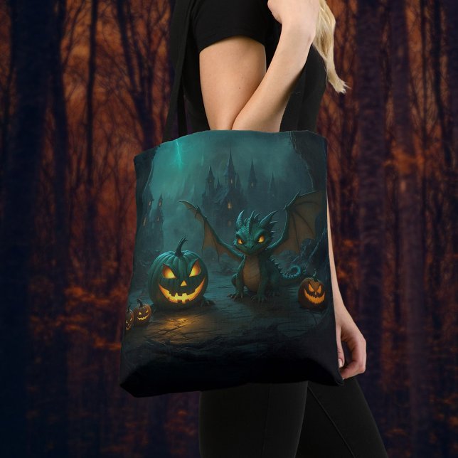 Bolso De Tela Dragón de Halloween con calabazas aterradoras (Subido por el creador)