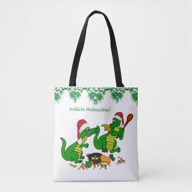 Bolso De Tela Dragón de Navidad, en alemán (Anverso)