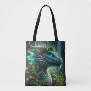 Bolso De Tela Dragón de Navidades turquesa mágico