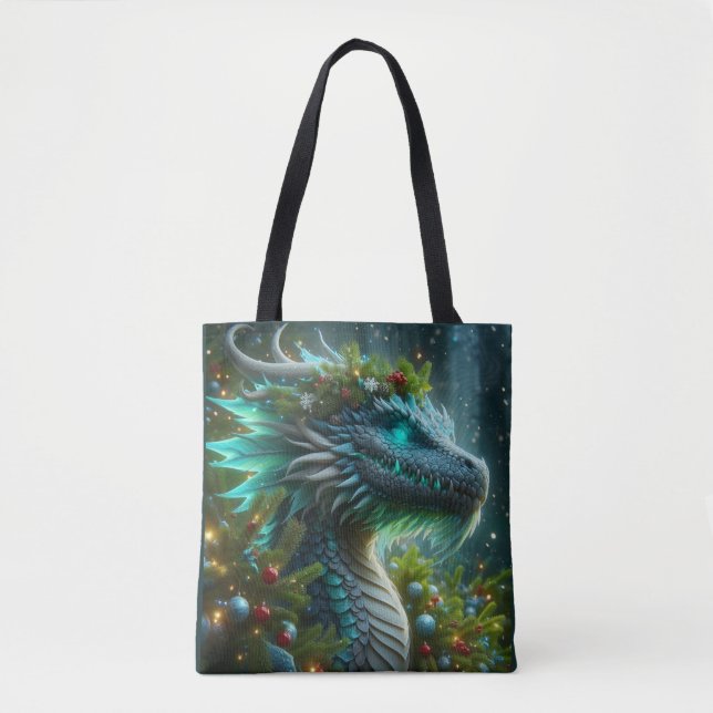 Bolso De Tela Dragón de Navidades turquesa mágico (Anverso)
