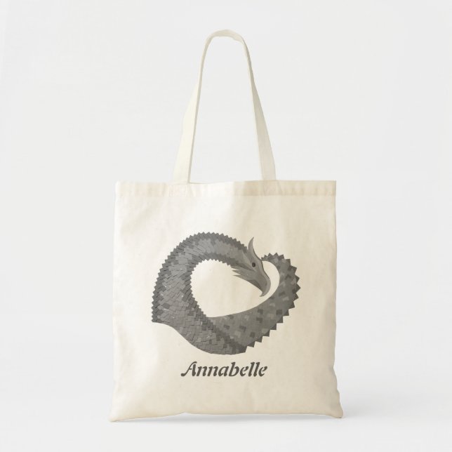 Bolso De Tela Dragón del corazón gris sobre blanco (Frente)