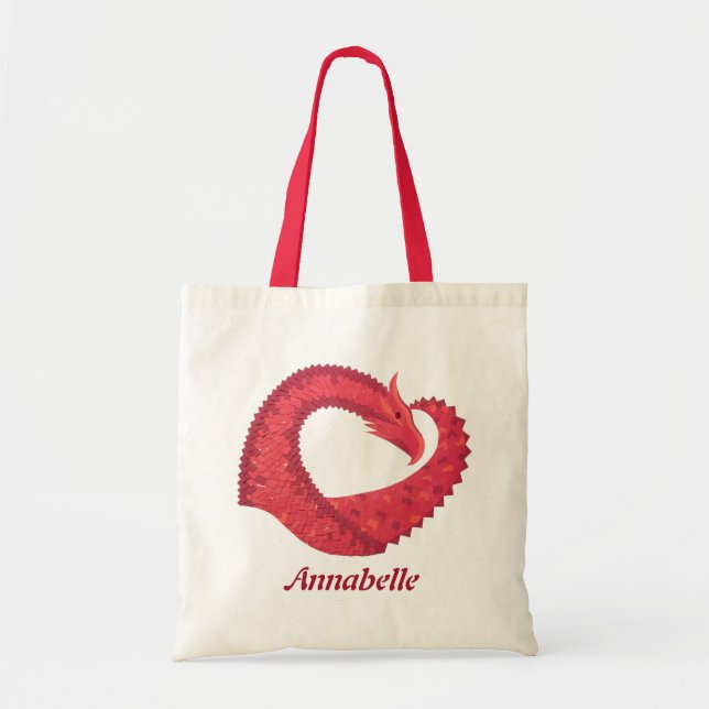 Bolso De Tela Dragón del corazón rojo personalizado (Frente)