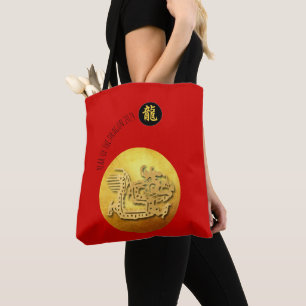 Bolso De Tela Dragón dorado rojo de Año Nuevo chino 2024 contra 