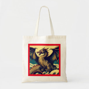 Bolso De Tela Dragón europeo de fantasía - Woodcut 1
