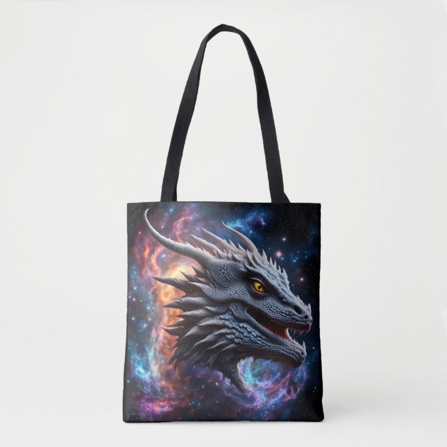 Bolso De Tela Dragón gris en las estrellas (Anverso)