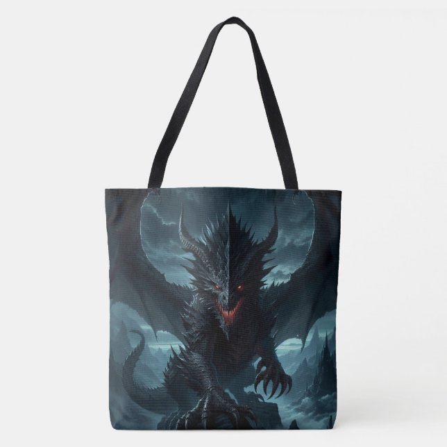Bolso De Tela Dragón medieval oscuro (Anverso)