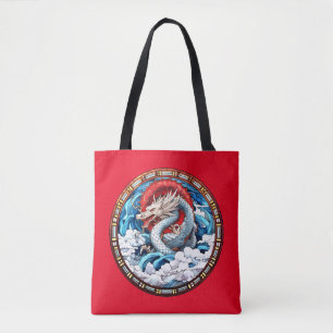 Bolso De Tela Dragón mítico asiático en rojo y azul
