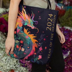 Bolso De Tela Dragón moderno Año Nuevo chino Monograma floral