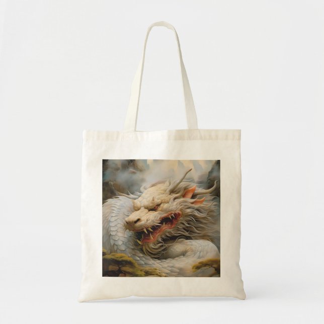 Bolso De Tela Dragón oriental blanco (Frente)