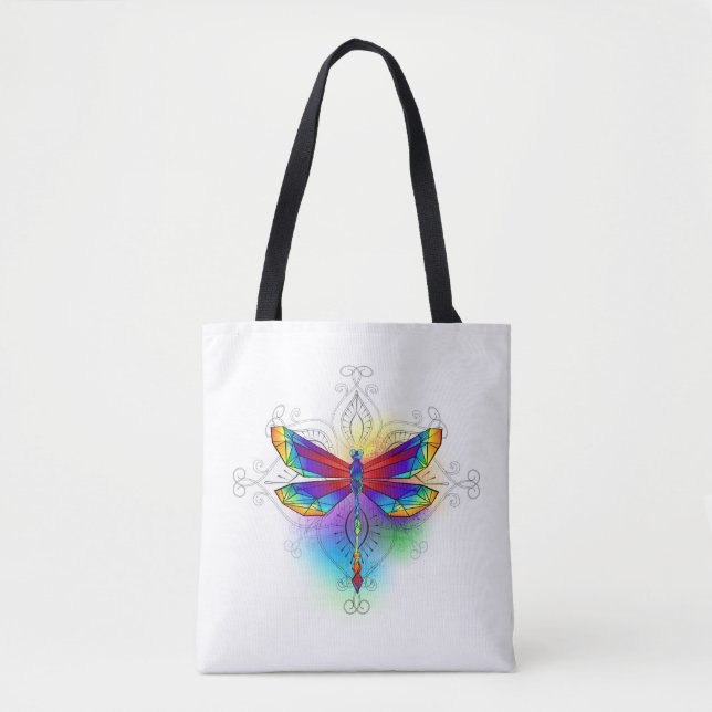 Bolso De Tela Dragón poligonal arcoiris (Anverso)