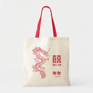 Bolso De Tela Dragón Rojo   Doble Felicidad + Gracias