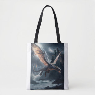 Bolso De Tela Dragón sobre el castillo.