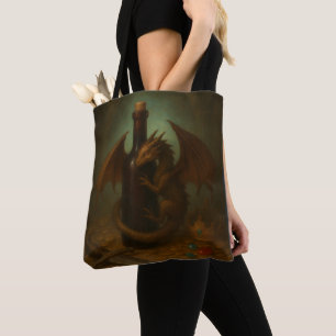 Bolso De Tela Dragón Tini abrazando una botella de vino arte de 