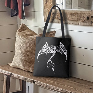 Bolso De Tela Dragón Tribal Celta Entrelazado Negro Blanco Fanta