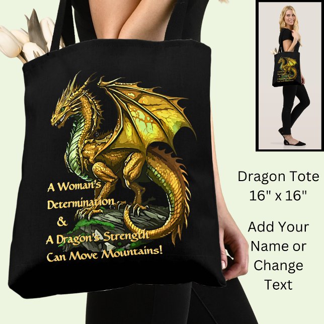 Bolso De Tela Dragón verde dorado y mujer puede mover montañas (Subido por el creador)