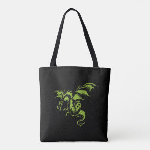 Bolso De Tela Dragón verde en negro