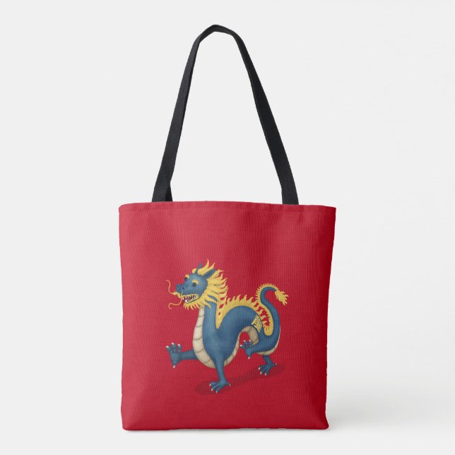 Bolso De Tela Dragón zodiaco chino Rótulo de astrología rojo (Reverso)