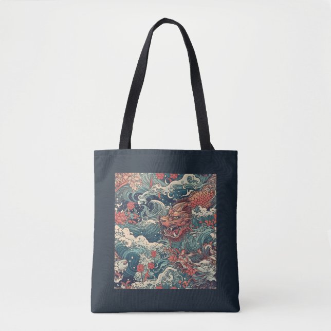 Bolso De Tela Dragones marinos de arte de tatuajes japoneses (Anverso)