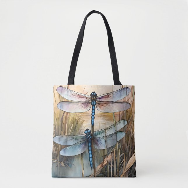 Bolso De Tela Dragonflies Among the Cattails and Reeds (Anverso)
