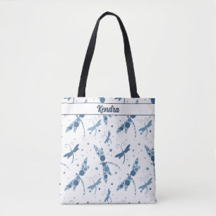 Bolso De Tela Dragonflies azules en la firma blanca