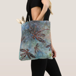 Bolso De Tela Dragonflies en bronce en un cielo mágico
