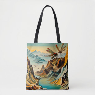 Bolso De Tela Dragonflies sobre el paisaje prehistórico
