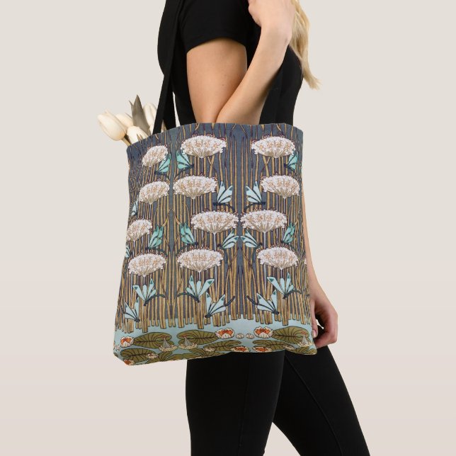 Bolso De Tela Dragonflies Water Lilies Marsh Art Nouveau (Detalle)