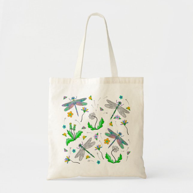 Bolso De Tela Dragonflies y Dandelions (Frente)