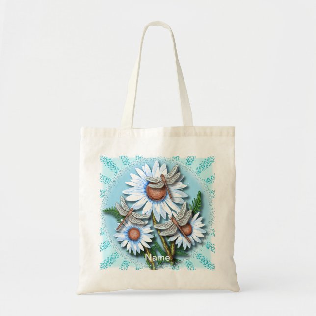 Bolso De Tela Dragonfly Blue Daisisies (Frente)
