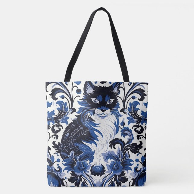 Bolso De Tela Dramatic Blue Art Deco Cat Large Shoulder Tote (Anverso)