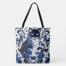 Bolso De Tela Dramatic Blue Deco Cat Large Shoulder Tote