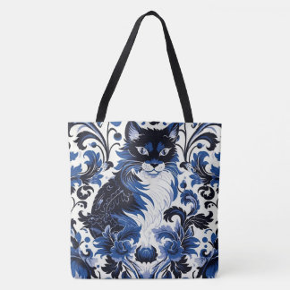 Bolso De Tela Dramatic Blue Deco Cat Large Shoulder Tote
