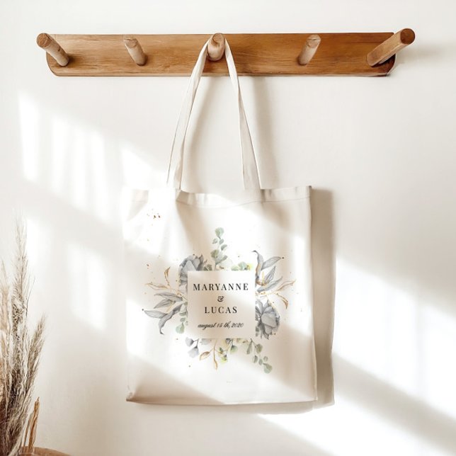 Bolso De Tela Dramático Boda de Monograma Floral Plateado (Subido por el creador)