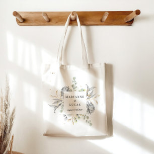 Bolso De Tela Dramático Boda de Monograma Floral Plateado